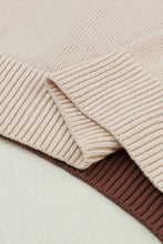Load image into Gallery viewer, Coffee Colorblock Bishop Sleeve Ribbed Trim Sweater