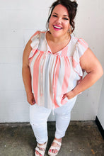 Load image into Gallery viewer, Coral & Light Blue Stripe Waffle Tie Neck Top
