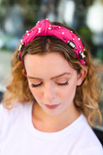 Load image into Gallery viewer, Fuchsia Stone & Gem Football Embellished Top Knot Headband
