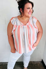 Load image into Gallery viewer, Coral & Light Blue Stripe Waffle Tie Neck Top