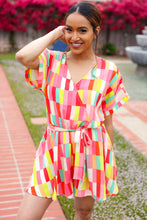 Load image into Gallery viewer, Eyes On You Coral Geo Abstract Surplice Woven Romper