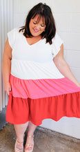 Load image into Gallery viewer, Peach & Cherry Red Tiered Frill Sleeve Midi Dress