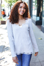 Load image into Gallery viewer, Feels Like Love Grey Lace Trim Rib Long Sleeve Top