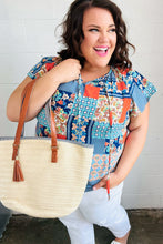 Load image into Gallery viewer, Blue & Orange Boho Patchwork Raglan Top