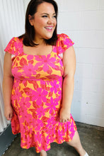 Load image into Gallery viewer, Fuchsia & Orange Tropical Floral Square Neck Dress