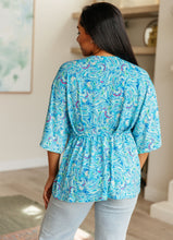 Load image into Gallery viewer, DEAR SCARLETT- Dreamer Peplum Top in Blue and Teal Paisley
