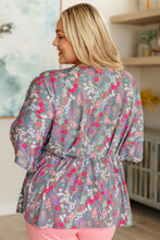Load image into Gallery viewer, DEAR SCARLETT- Dreamer Peplum Top in Grey and Pink Floral
