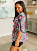 Load image into Gallery viewer, DEAR SCARLETT- Dreamer Peplum Top in Grey and Pink Floral