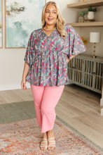 Load image into Gallery viewer, DEAR SCARLETT- Dreamer Peplum Top in Grey and Pink Floral
