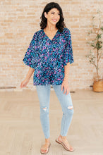 Load image into Gallery viewer, DEAR SCARLETT- Dreamer Peplum Top in Navy and Lavender Animal Print