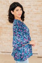 Load image into Gallery viewer, DEAR SCARLETT- Dreamer Peplum Top in Navy and Lavender Animal Print