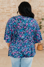 Load image into Gallery viewer, DEAR SCARLETT- Dreamer Peplum Top in Navy and Lavender Animal Print
