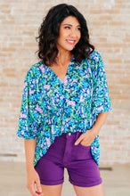 Load image into Gallery viewer, DEAR SCARLETT- Dreamer Peplum Top in Navy and Mint Floral