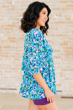 Load image into Gallery viewer, DEAR SCARLETT- Dreamer Peplum Top in Navy and Mint Floral