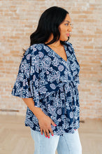 Load image into Gallery viewer, DEAR SCARLETT- Dreamer Peplum Top in Navy and Pink Paisley