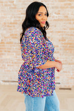 Load image into Gallery viewer, DEAR SCARLETT- Dreamer Peplum Top in Painted Royal Multi