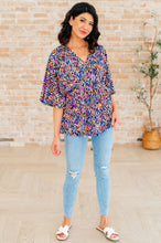 Load image into Gallery viewer, DEAR SCARLETT- Dreamer Peplum Top in Painted Royal Multi