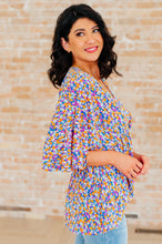 Load image into Gallery viewer, DEAR SCARLETT- Dreamer Peplum Top in Purple Retro Ditsy Floral