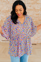 Load image into Gallery viewer, DEAR SCARLETT- Dreamer Peplum Top in Purple Retro Ditsy Floral
