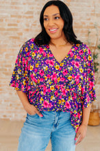 Load image into Gallery viewer, DEAR SCARLETT- Dreamer Peplum Top in Purple and Pink Floral
