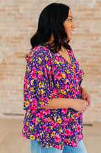 Load image into Gallery viewer, DEAR SCARLETT- Dreamer Peplum Top in Purple and Pink Floral
