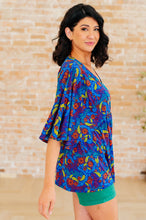 Load image into Gallery viewer, DEAR SCARLETT- Dreamer Peplum Top in Royal and Red Abstract