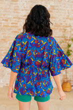 Load image into Gallery viewer, DEAR SCARLETT- Dreamer Peplum Top in Royal and Red Abstract