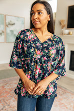 Load image into Gallery viewer, DEAR SCARLETT- Dreamer Top in Navy and Pink Vintage Bouquet