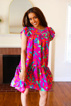 Load image into Gallery viewer, You Got This Purple Abstract Floral Print Tiered Ruffle Sleeve Dress