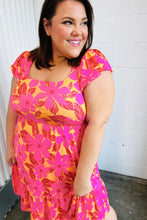 Load image into Gallery viewer, Fuchsia & Orange Tropical Floral Square Neck Dress