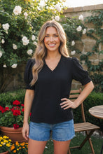 Load image into Gallery viewer, Bloom & Unwind Black Puff Sleeve Top