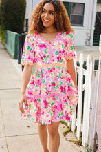 Load image into Gallery viewer, Beautiful You Rose Floral Print Ric Rack Trim Babydoll Dress