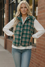 Load image into Gallery viewer, Put Together Evergreen Plaid Quilted Puffer Vest