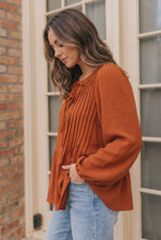 Load image into Gallery viewer, Sipping Apple Cider Tie Neck Blouse