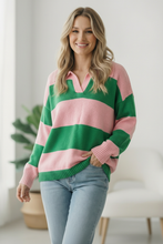 Load image into Gallery viewer, I'll Be On The Sidelines Green and Pink Sweater