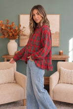 Load image into Gallery viewer, Ruffle the Rules Plaid Flannel Top in Red