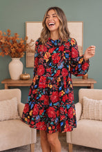 Load image into Gallery viewer, Bold Blooms Long Sleeve Tiered Mini Dress