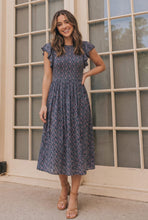 Load image into Gallery viewer, Black Floral Flutter Sleeve Midi Dress