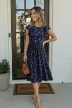 Load image into Gallery viewer, Navy Floral Flutter Sleeve Midi Dress