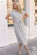Load image into Gallery viewer, Tailored for Fun Floral Stripe Midi Dress
