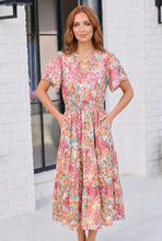 Load image into Gallery viewer, Paint and Sip Floral Tiered Midi Dress