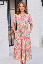 Load image into Gallery viewer, Paint and Sip Floral Tiered Midi Dress
