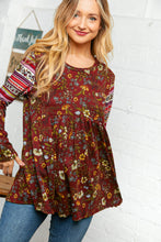 Load image into Gallery viewer, Burgundy Hacci Babydoll Ethnic Sleeve Top