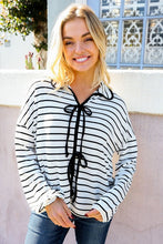 Load image into Gallery viewer, Embrace Joy Black & White Collared Stripe Ribbon Bow Tie Top