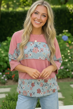 Load image into Gallery viewer, Garden Party Floral Colorblock Top