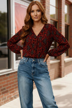 Load image into Gallery viewer, Tangerine Blooms V Neck Blouse