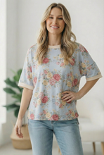 Load image into Gallery viewer, Vintage Bloom Light Blue Boyfriend Tee
