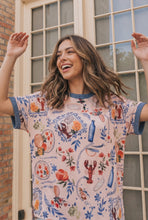 Load image into Gallery viewer, Lobster & Blooms Printed Ringer Tee