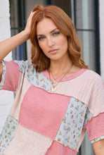 Load image into Gallery viewer, Patchwork Floral Ruffle Top in Pink and Blue