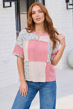 Load image into Gallery viewer, Patchwork Floral Ruffle Top in Pink and Blue